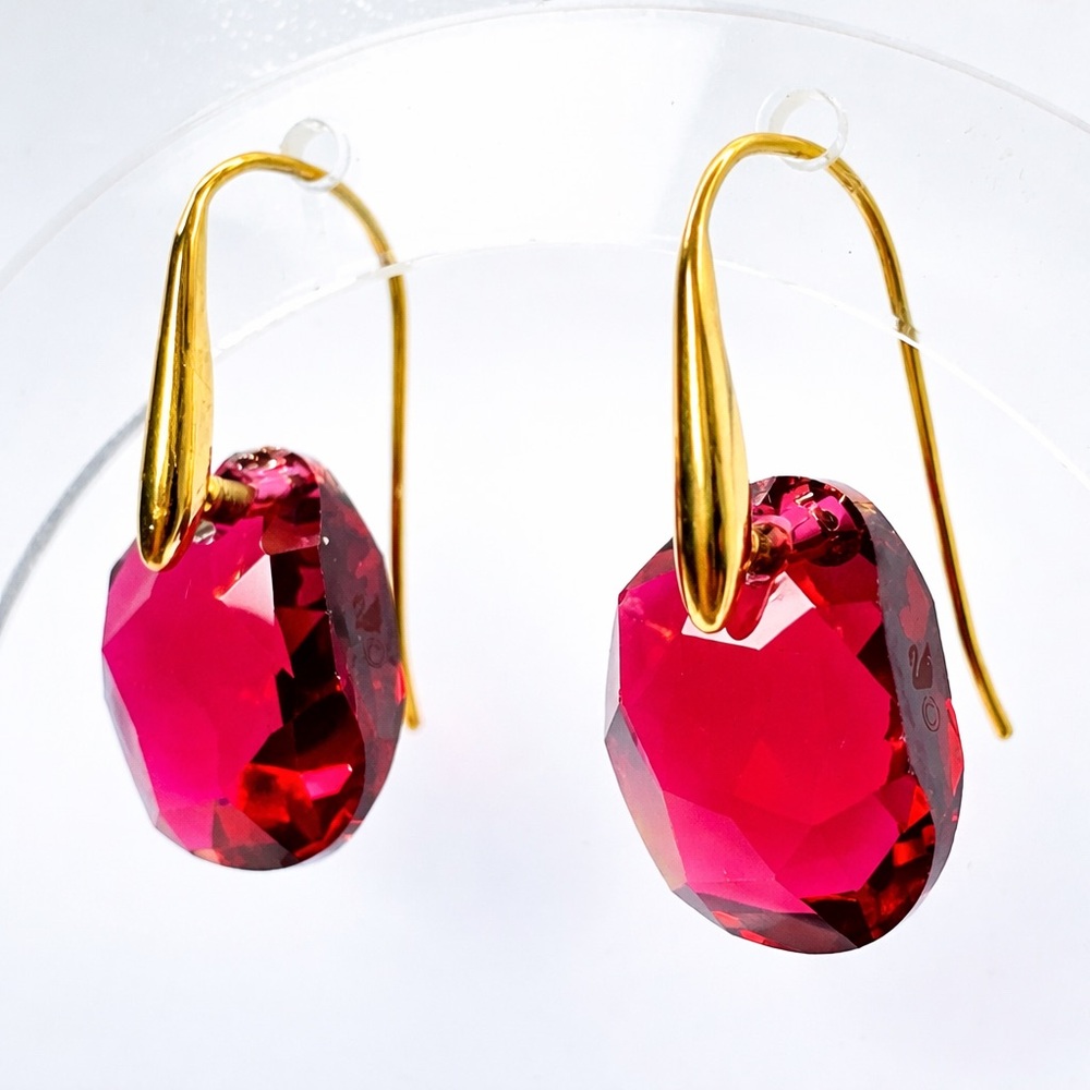 Rare Authentic Swarovski Ruby Galet Drop Earrings… - image 3